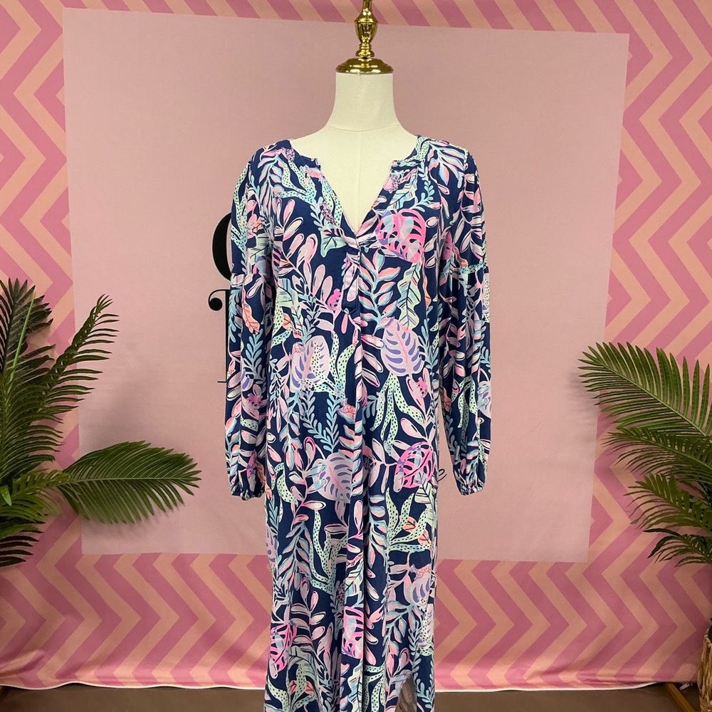 Lilly Pulitzer Vibrant Blue and Pink Long Sleeve Dress - Picture 1 of 4